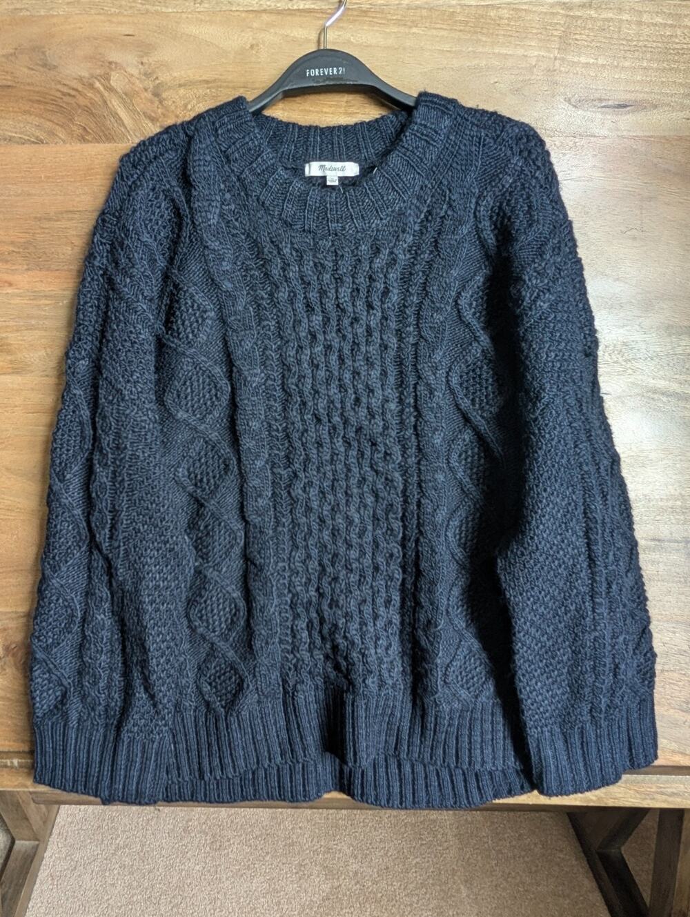 Madewell Sweater Women L Navy Wool Blend Cable Knit Oversized Pullover N0002 NWT